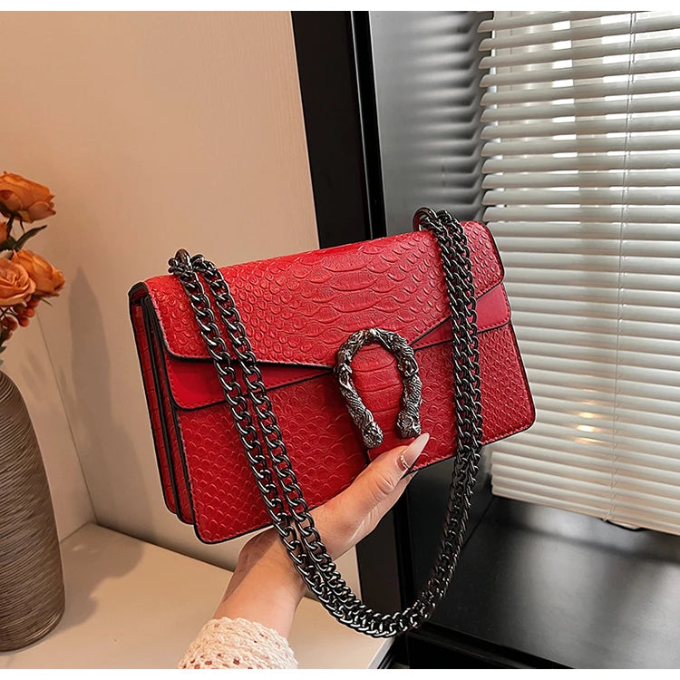 Retro Style Fashion Chain Shoulder Bag for Women Snake Pattern
