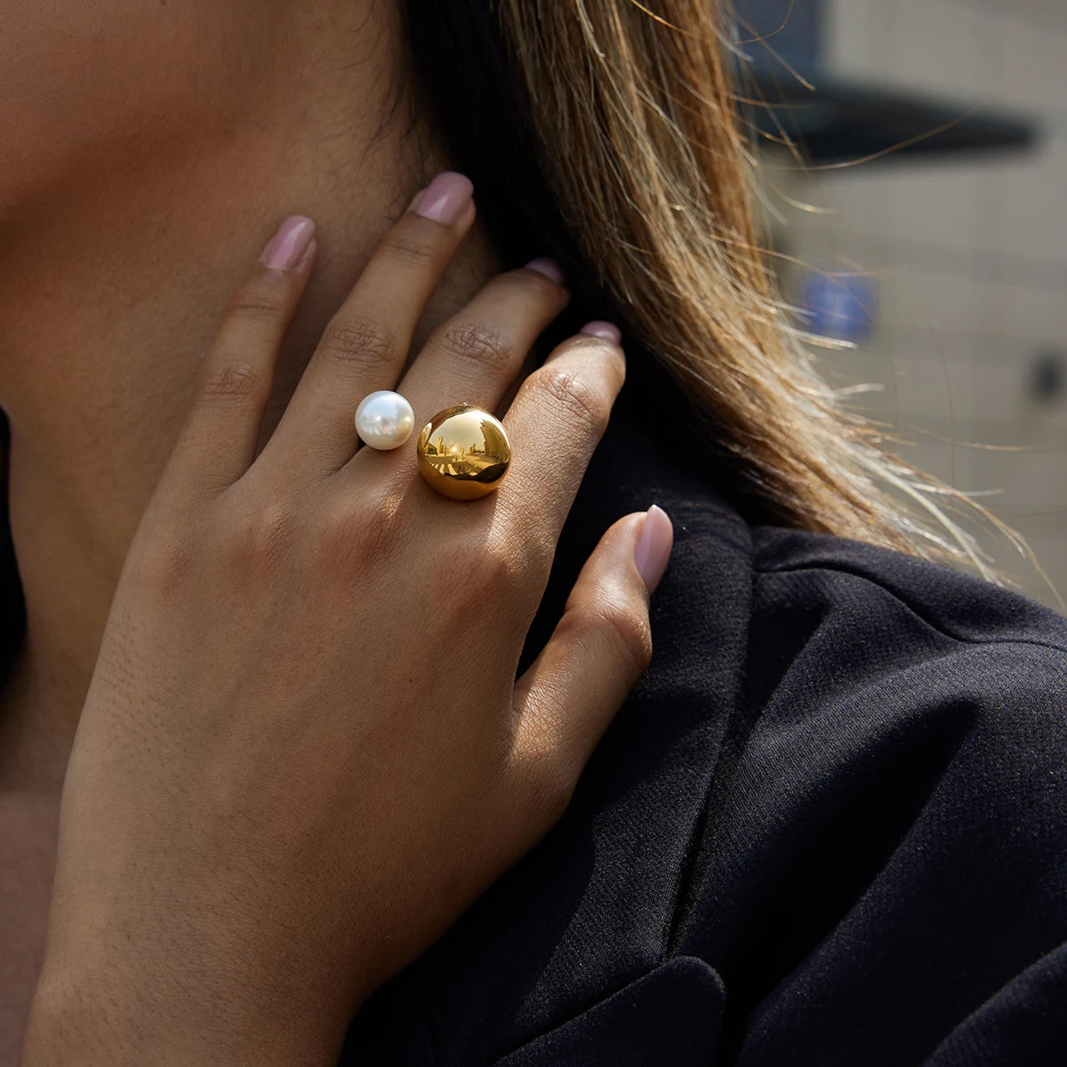 Pearl Metal Plated Geometric Ring