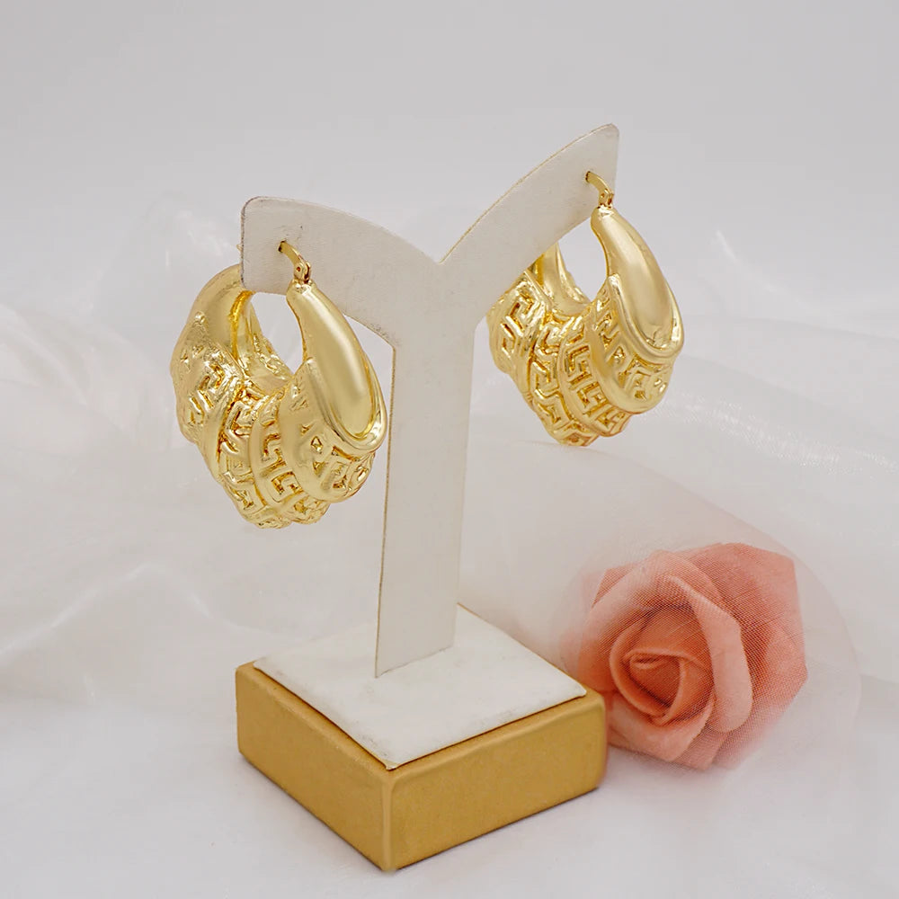 Gold Color Earring Bohemia Flower Round Drop Copper Hoop Earrings Circle