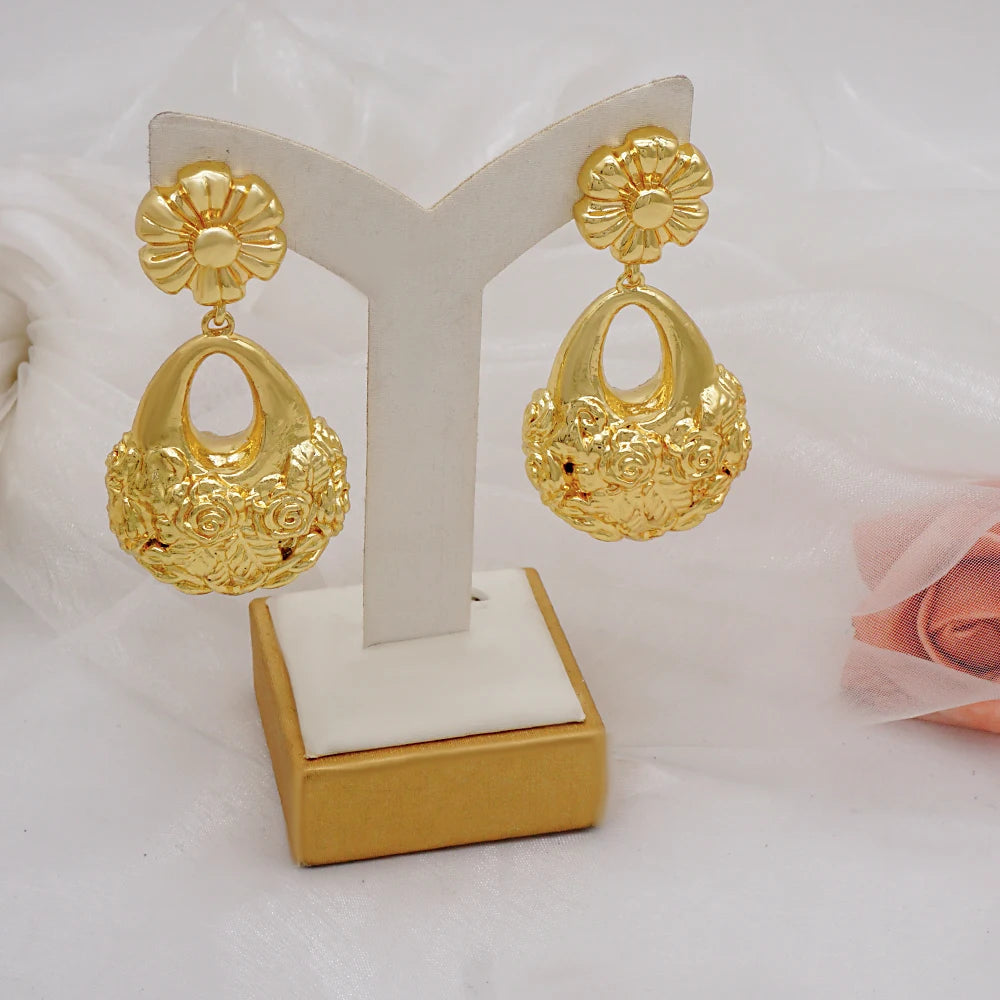 Gold Color Earring Bohemia Flower Round Drop Copper Hoop Earrings Circle