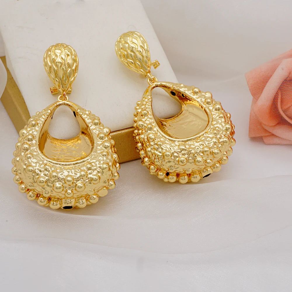 Gold Color Earring Bohemia Flower Round Drop Copper Hoop Earrings Circle
