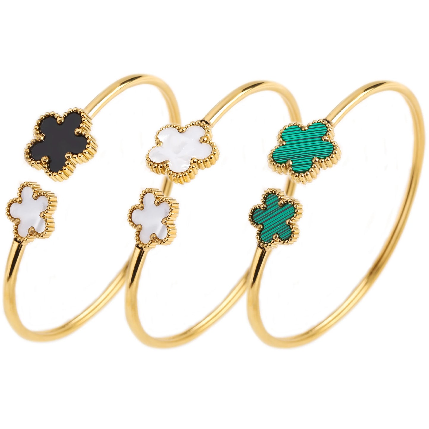 Gold-Plated Five-Leaf Clover Bangle