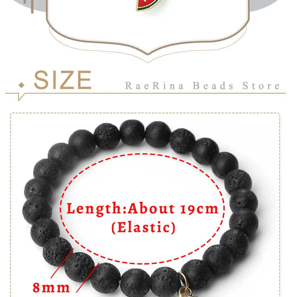 Natural Striped Agate Stone Bracelets 8mm Energy Healing Beads Bracelet with Watermelon Pendant Charm Jewelry Gift for Women Men
