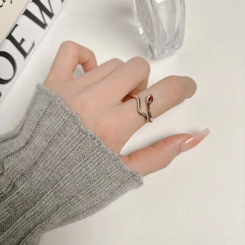 Inlaid zircon serpentine opening rings copper jewelry ring jewellery woman anillos bijoux acier inoxydable cheap y2k accessories