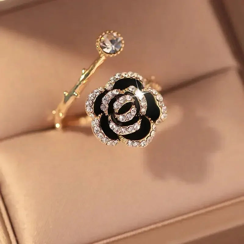 Elegant black rose ring — a touch of mystery and charm