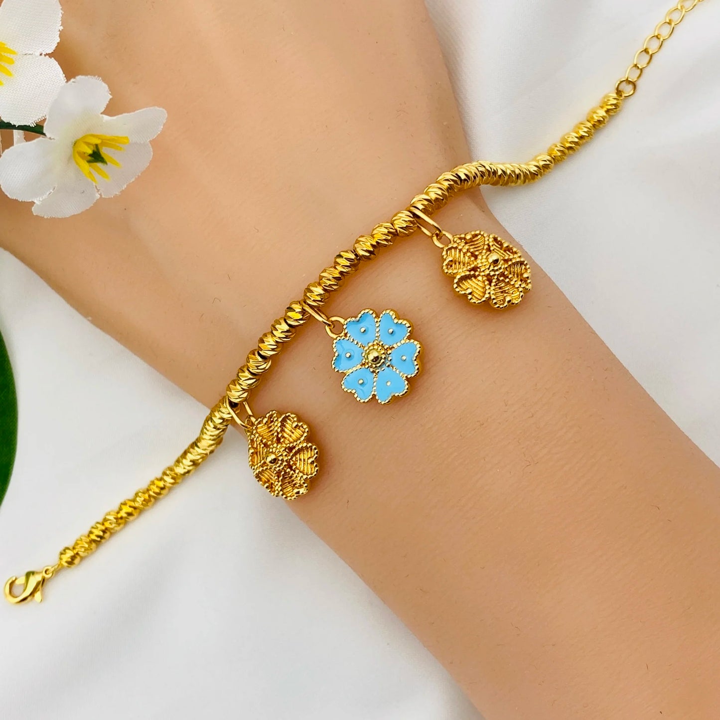 Flower Drop Oil Women Jewelry  Gold Plated Necklace Bracelet