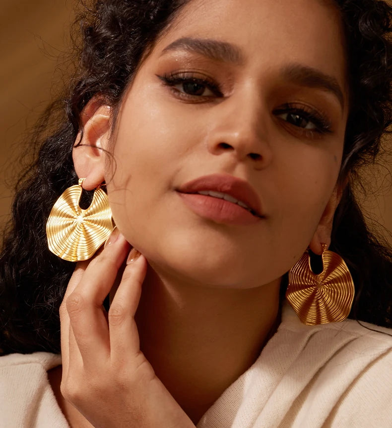 Matte Stripe Hoop Earrings For Women Plated 18K Gold Color Big Circle Loop Earings Fashion Jewelry