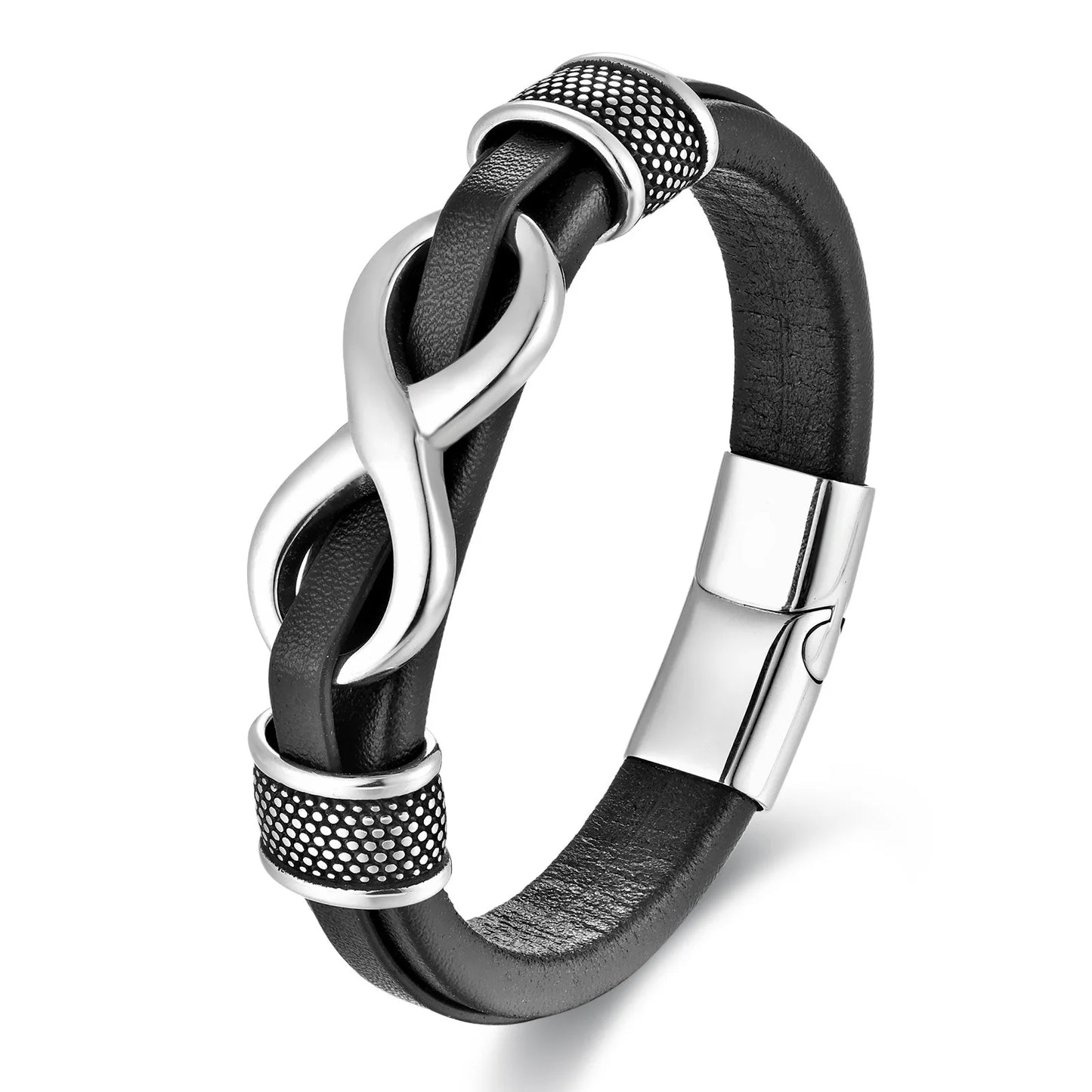 Men’s Stainless Steel Leather Wristband