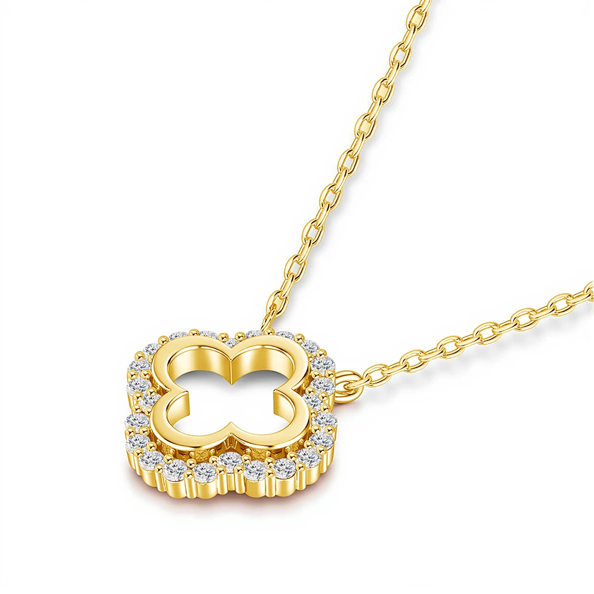 Elegant Moissanite Clover Pendant – Gold Plated