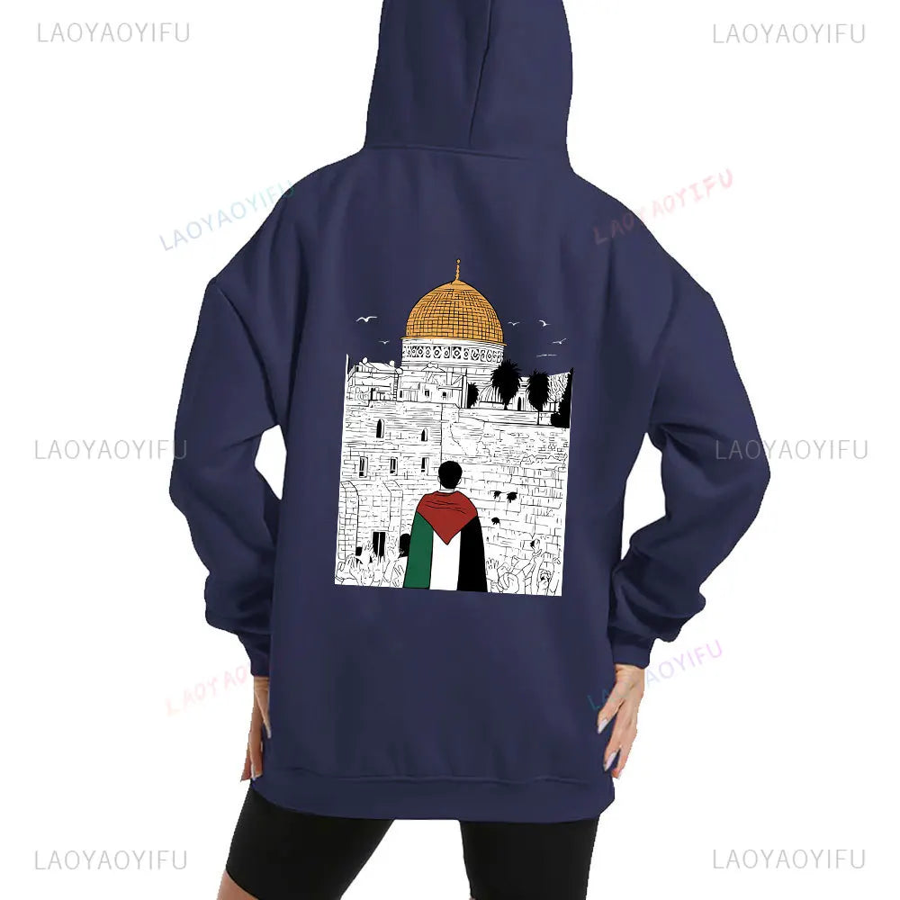 Long Sleeve Hoodies Palestine Flag Women Back Print Hoodie Sweatshirt