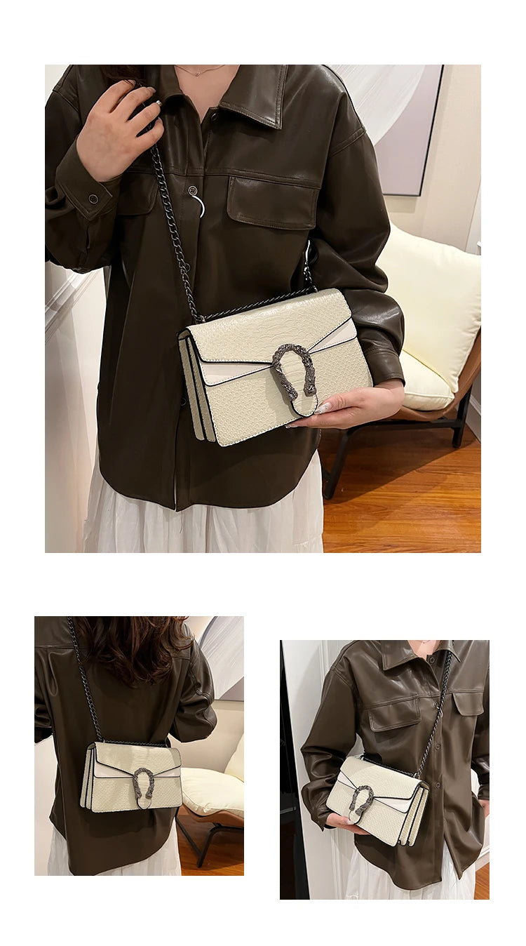 Retro Style Fashion Chain Shoulder Bag for Women Snake Pattern