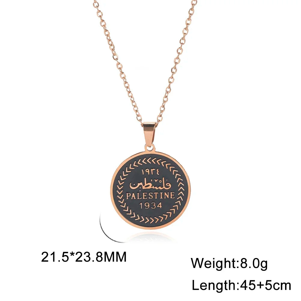 Palestine Round Pendant Necklace Men Women Stainless Steel