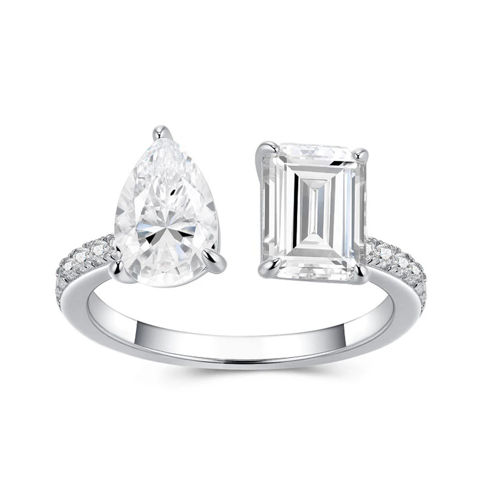 Celestia Duo™ Emerald & Pear Moissanite Open Ring