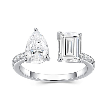 Celestia Duo™ Emerald & Pear Moissanite Open Ring