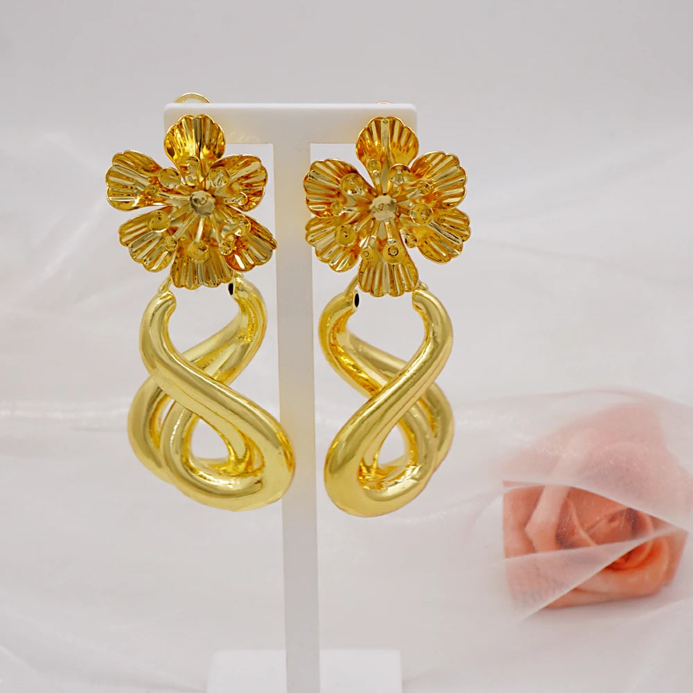 Gold Color Earring Bohemia Flower Round Drop Copper Hoop Earrings Circle
