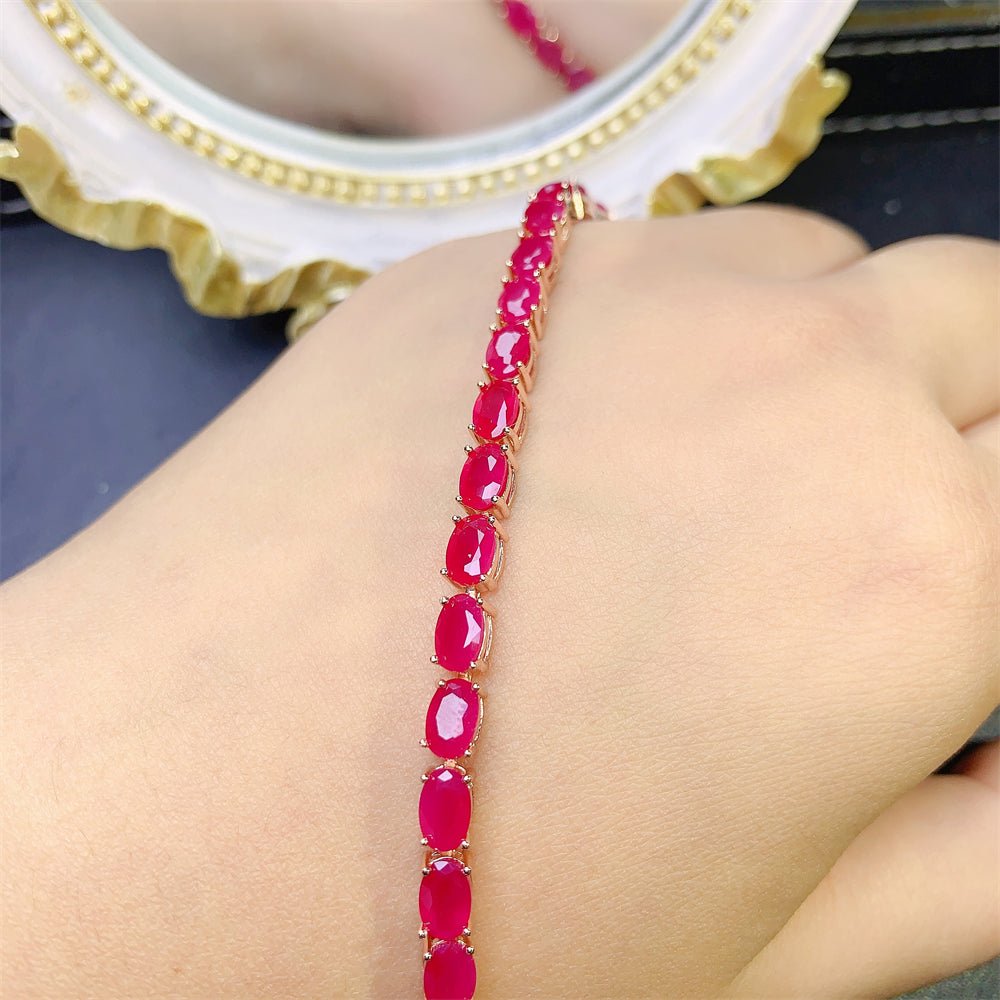 S925 Sterling Silver Rose Gold Original Bracelet  Natural Ruby Gem Bracelet