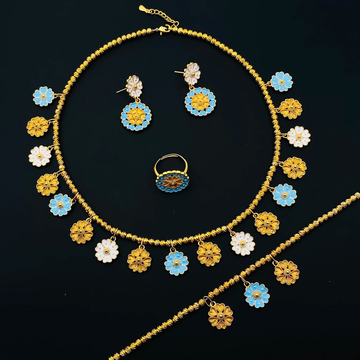 Flower Drop Oil Women Jewelry  Gold Plated Necklace Bracelet