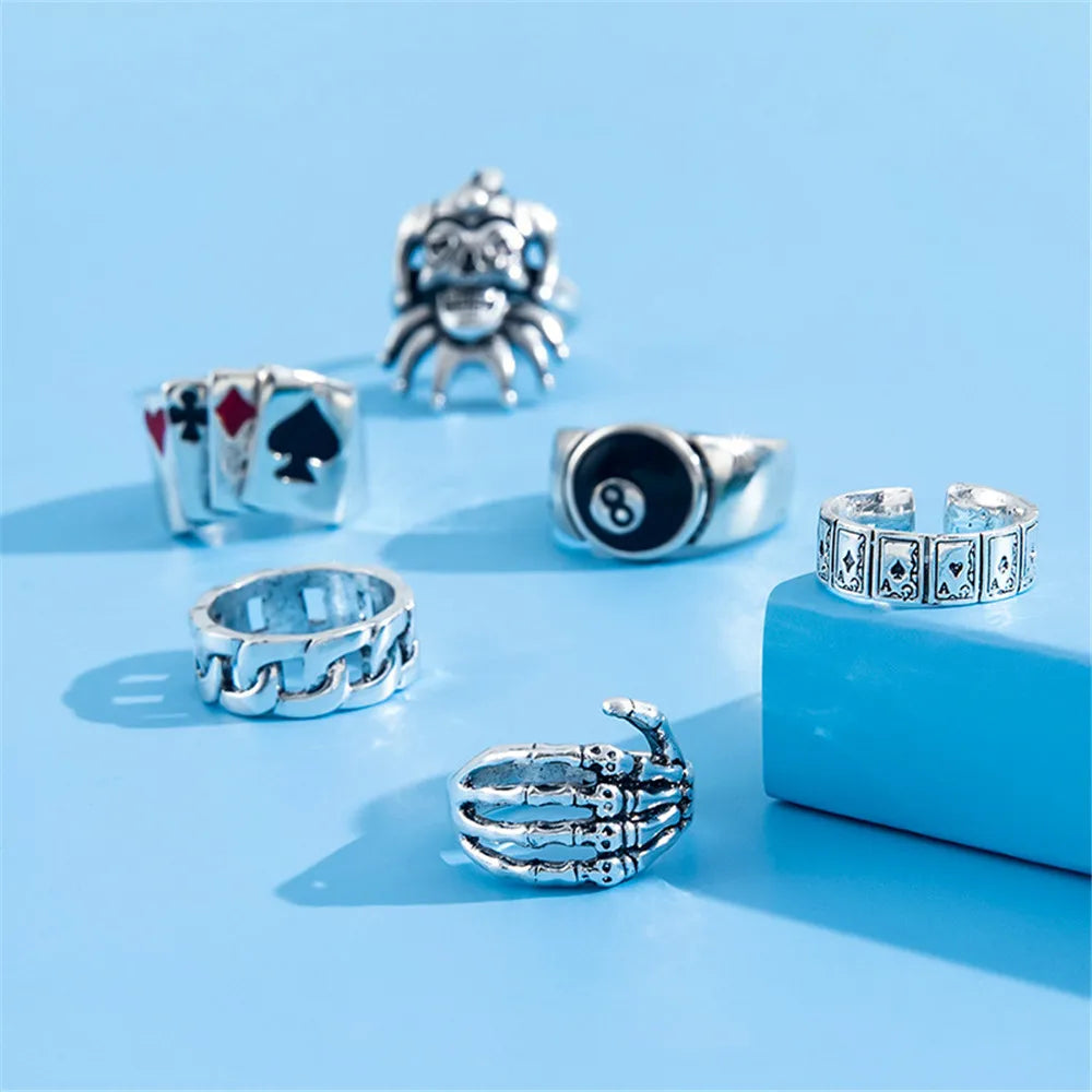 "Personalized Punk Rings – 6pcs Statement Set"