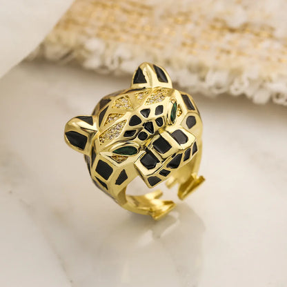 Golden Wild Leopard Statement Ring