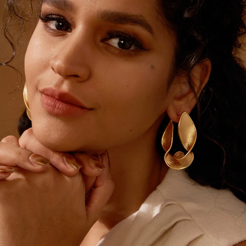 Twisted Surface Hoops Gold Color Earrings Jewelry