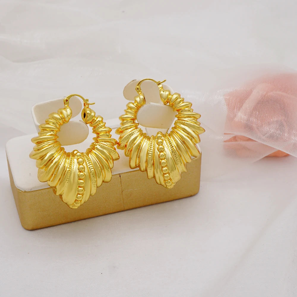 Gold Color Earring Bohemia Flower Round Drop Copper Hoop Earrings Circle