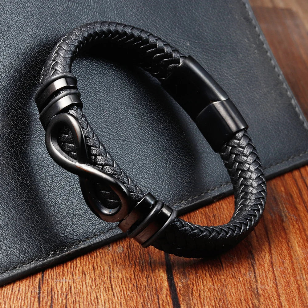 Men’s Stainless Steel Leather Wristband