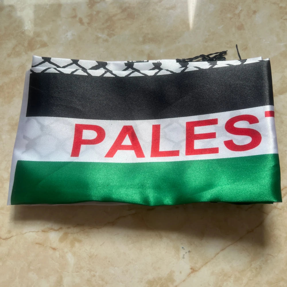 Palestine Scarf 130cm * 14cm Printed Satin Face National Day Flag Palace Map Scarf Shawl Over
