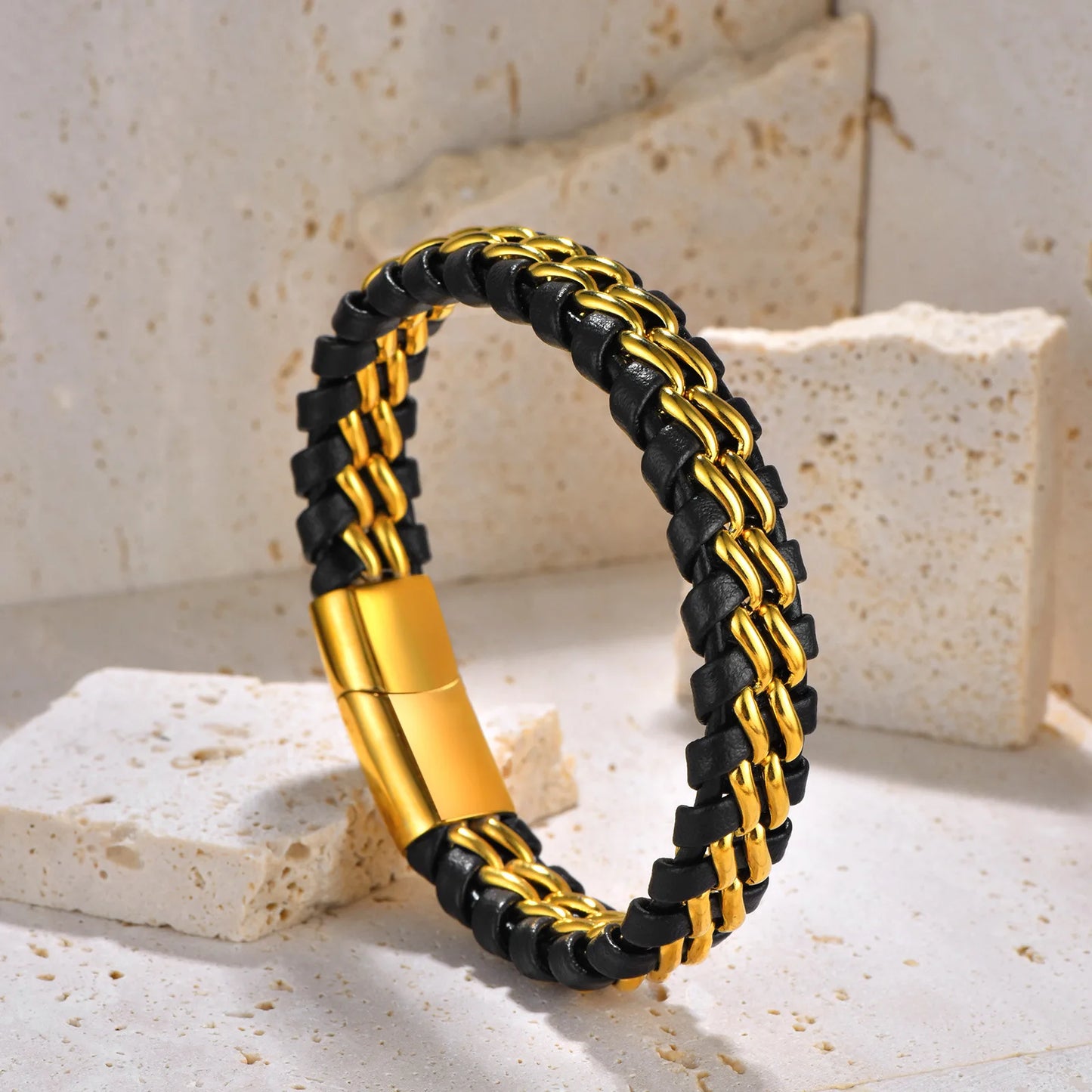 Genuine Leather Rope Bracelet Stainless Steel