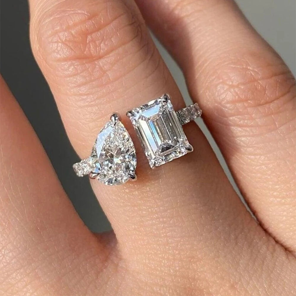 Celestia Duo™ Emerald & Pear Moissanite Open Ring