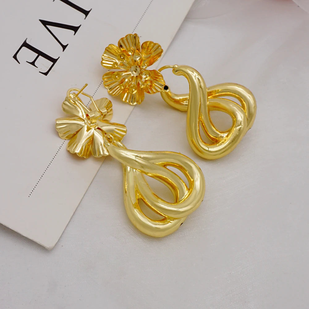 Gold Color Earring Bohemia Flower Round Drop Copper Hoop Earrings Circle