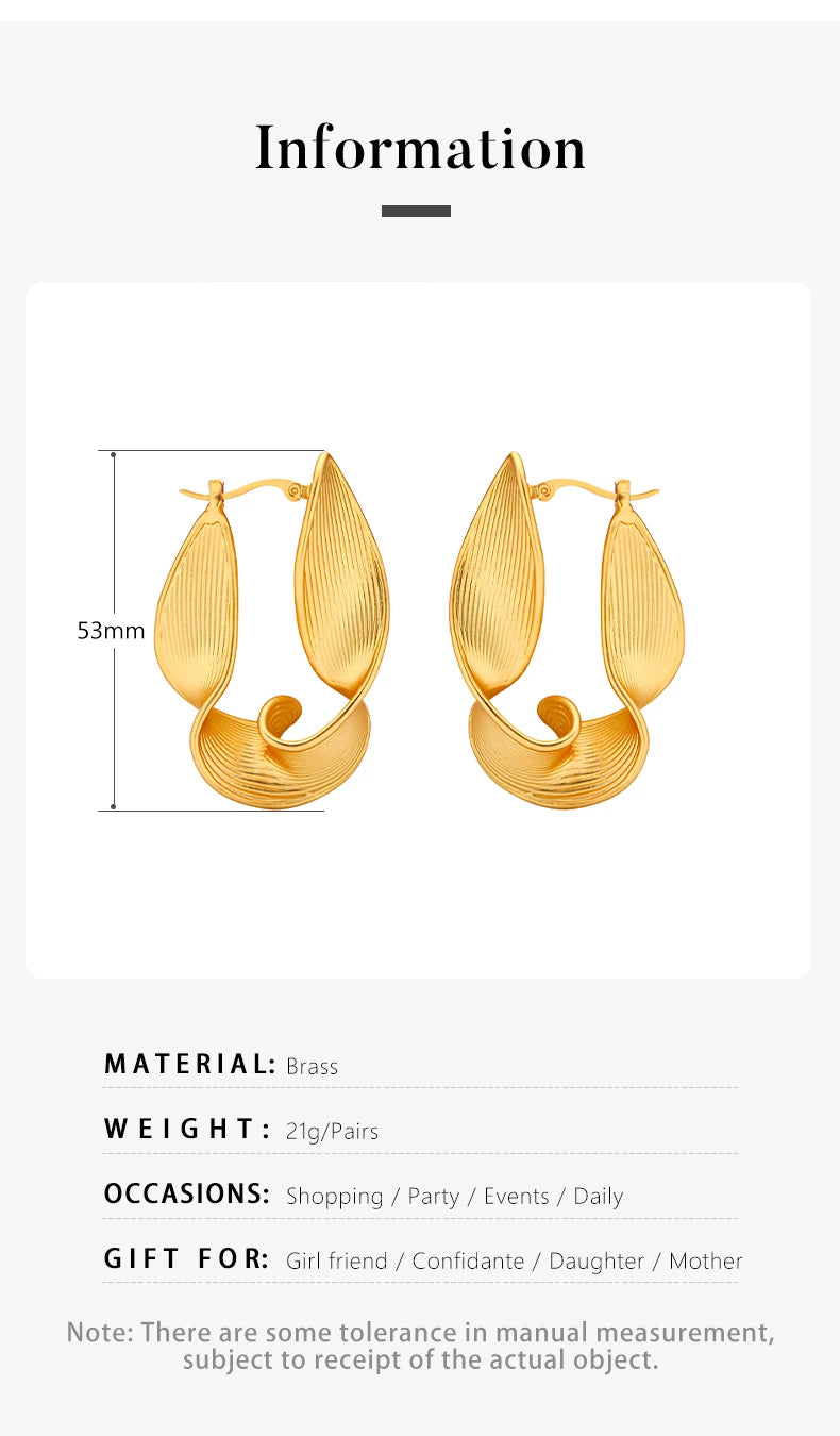 Twisted Surface Hoops Gold Color Earrings Jewelry