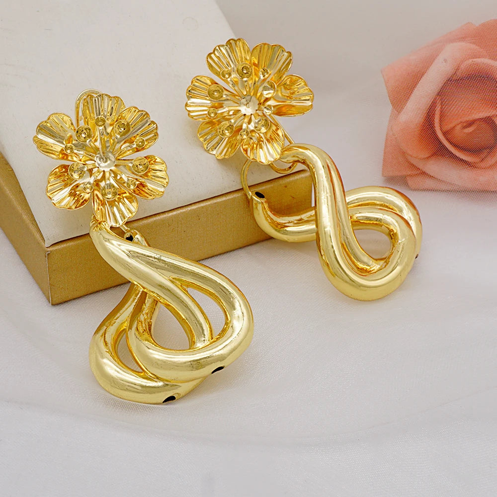 Gold Color Earring Bohemia Flower Round Drop Copper Hoop Earrings Circle