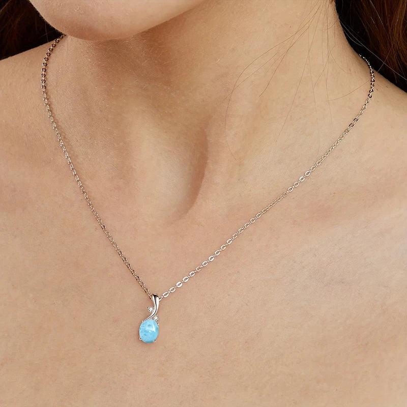 Natural Larimar Stone 925 Sterling Silver Necklaces Crystal Jewelry