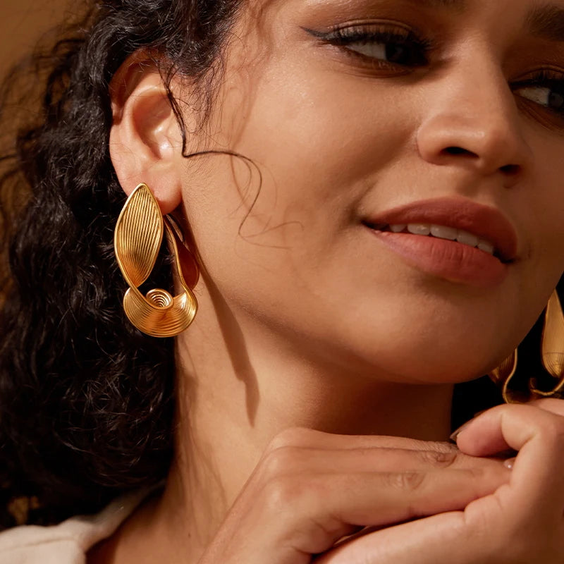 Twisted Surface Hoops Gold Color Earrings Jewelry