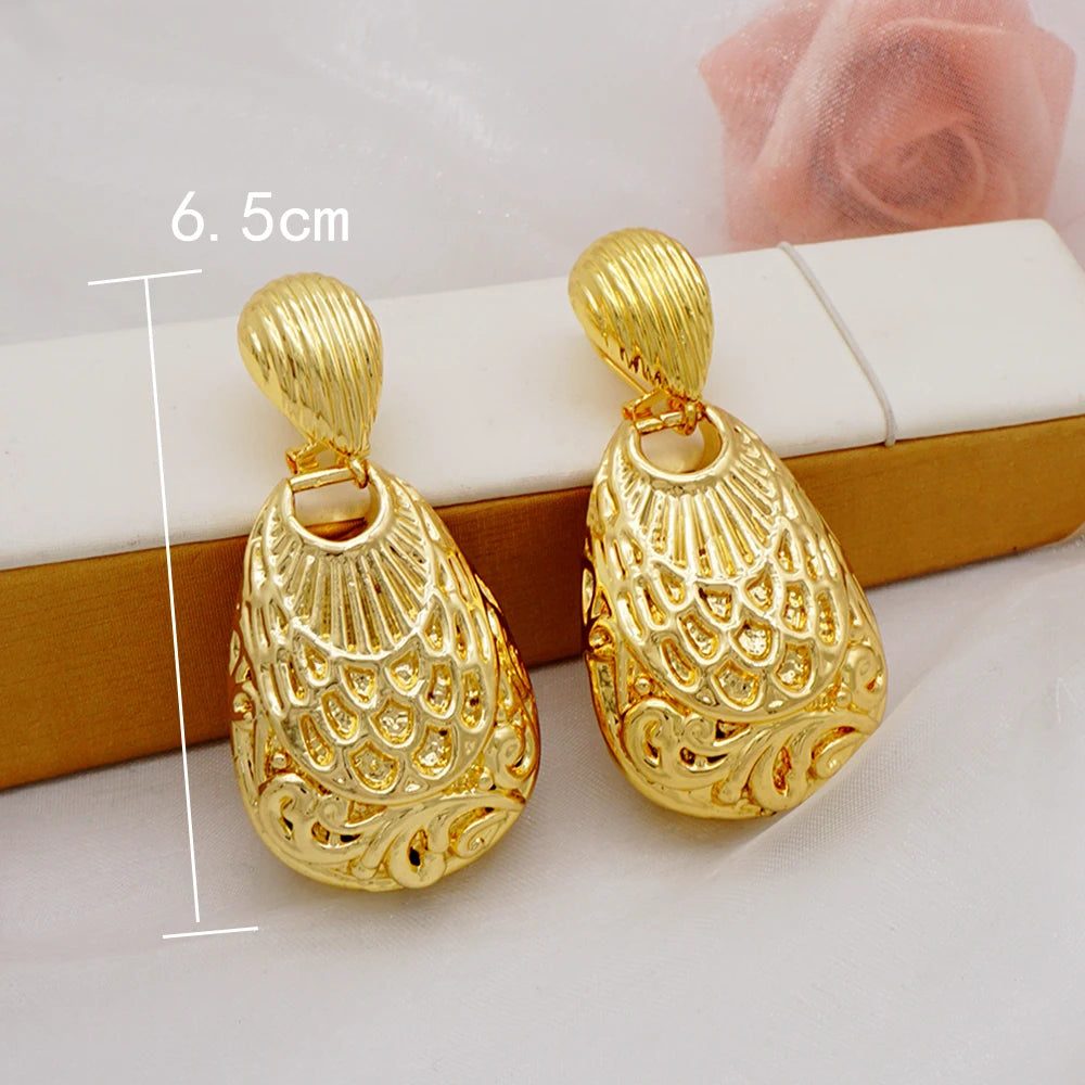 Gold Color Earring Bohemia Flower Round Drop Copper Hoop Earrings Circle