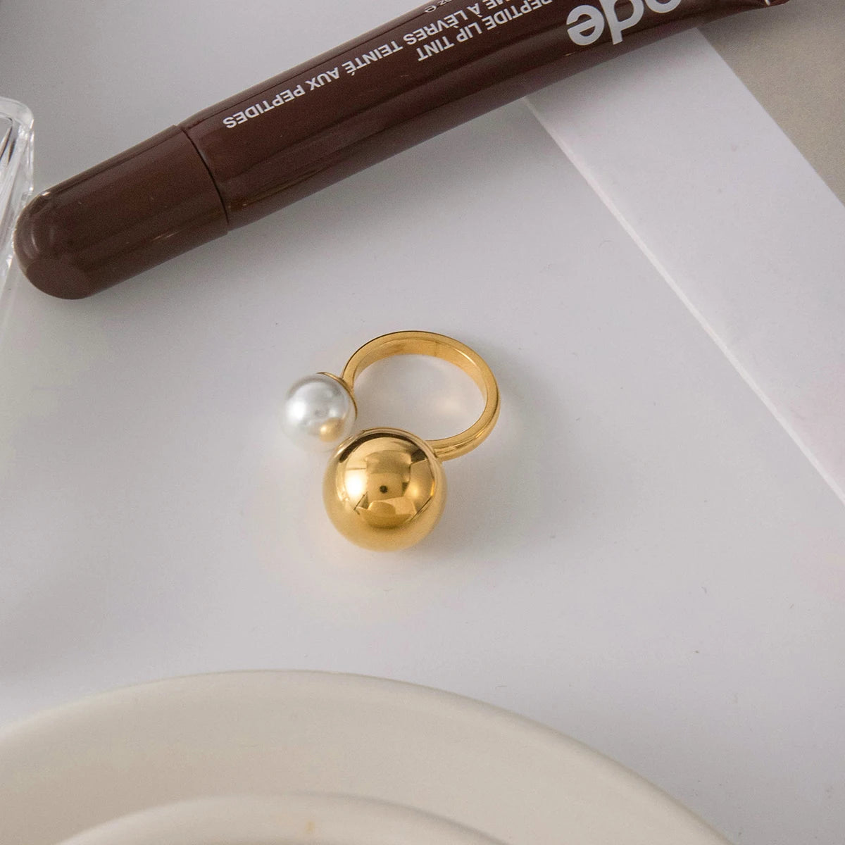 Pearl Metal Plated Geometric Ring