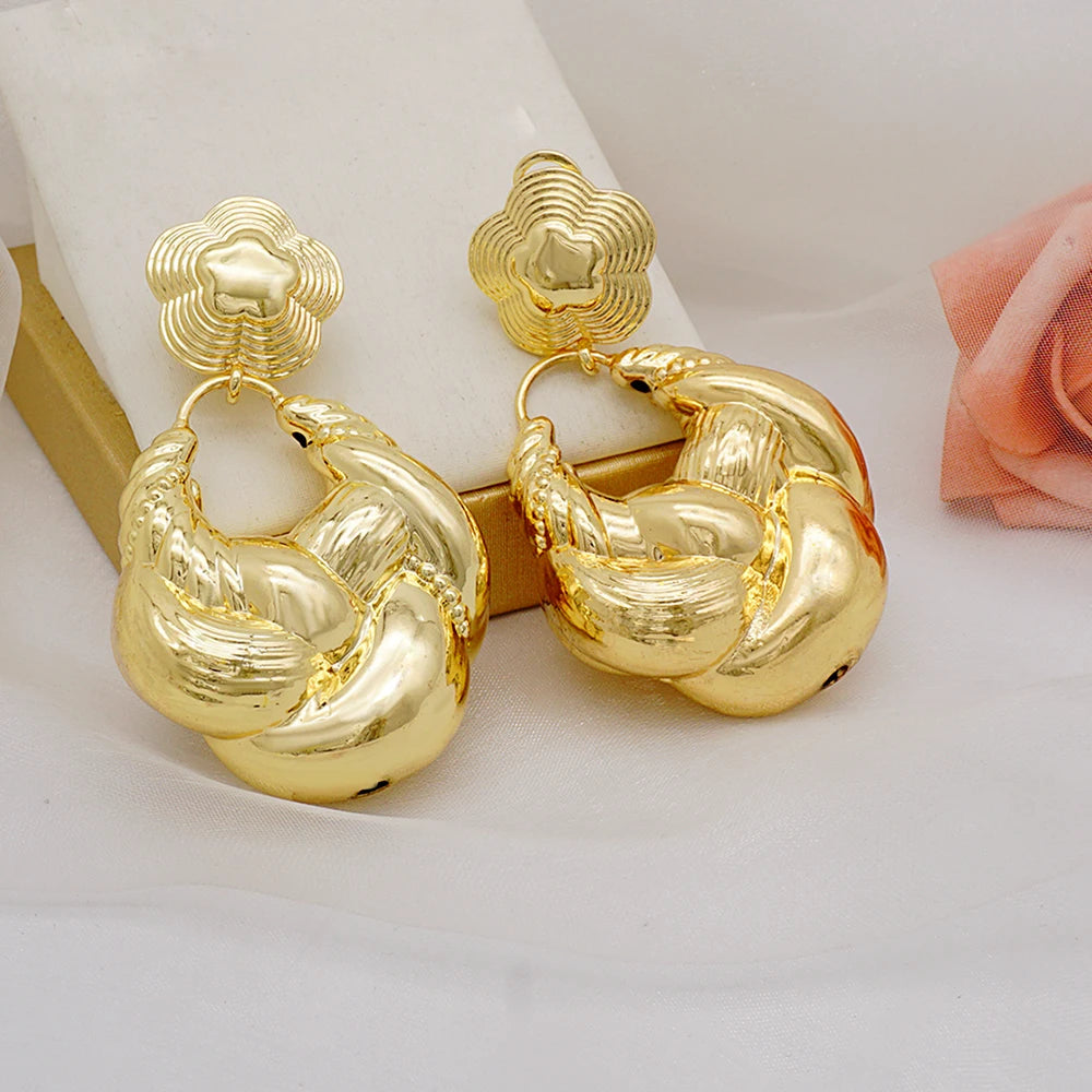 Gold Color Earring Bohemia Flower Round Drop Copper Hoop Earrings Circle