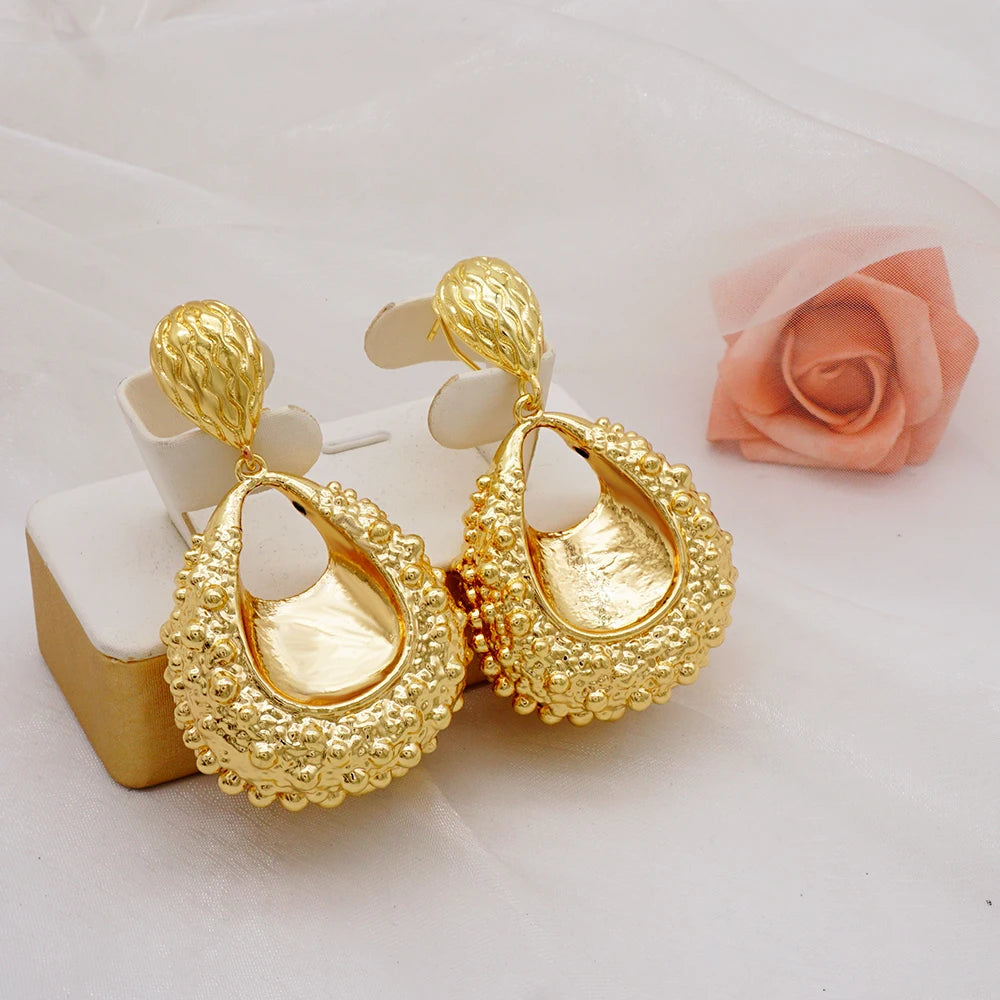 Gold Color Earring Bohemia Flower Round Drop Copper Hoop Earrings Circle