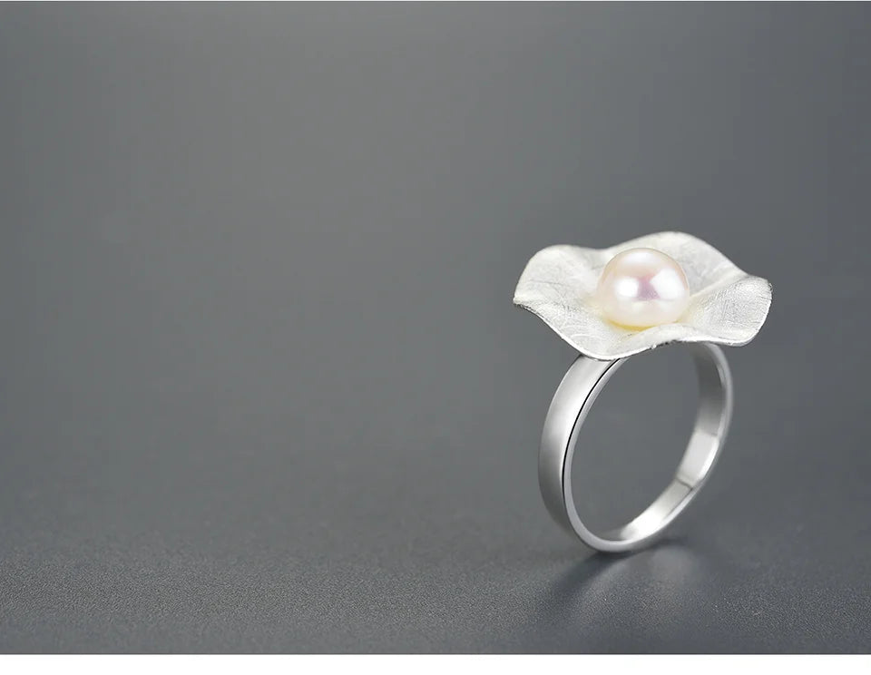 Lotus Fun Real 925 Sterling Silver Natural Pearl Original Handmade Designer Fine Jewelry Fashion Leaf Rings for Women Gift 2022