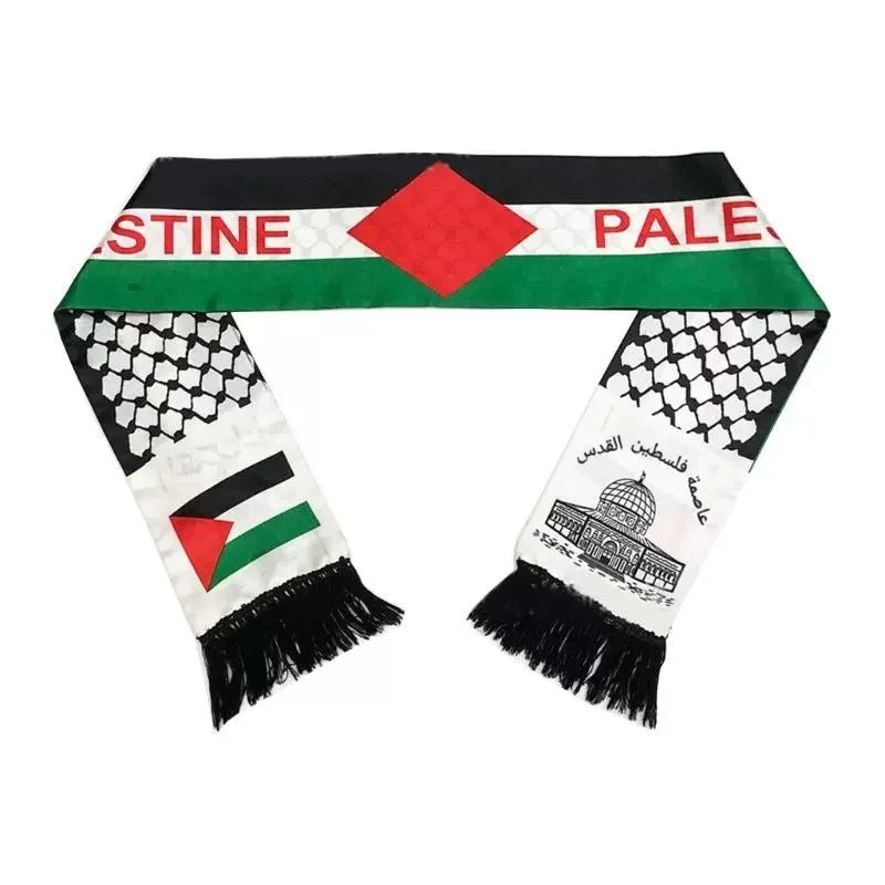 Palestine Scarf 130cm * 14cm Printed Satin Face National Day Flag Palace Map Scarf Shawl Over