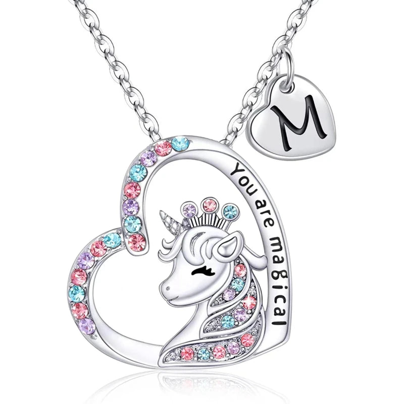 Letter Unicorn Necklace You Are Magical Horse Pendant Necklaces For Girls Birthday Gifts
