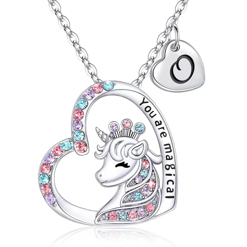 Letter Unicorn Necklace You Are Magical Horse Pendant Necklaces For Girls Birthday Gifts