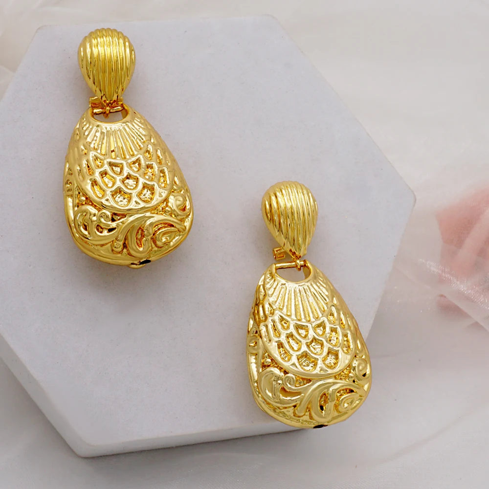 Gold Color Earring Bohemia Flower Round Drop Copper Hoop Earrings Circle