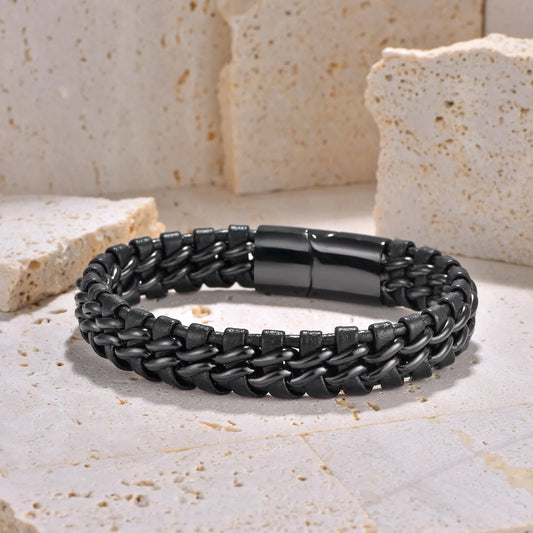 Genuine Leather Rope Bracelet Stainless Steel