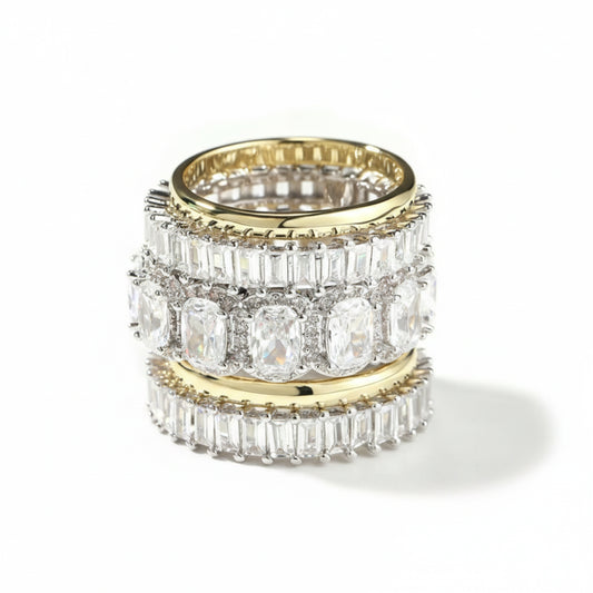 5-Piece Women’s Ice Out CZ Ring Set | 14K Gold Plated Bling Ring