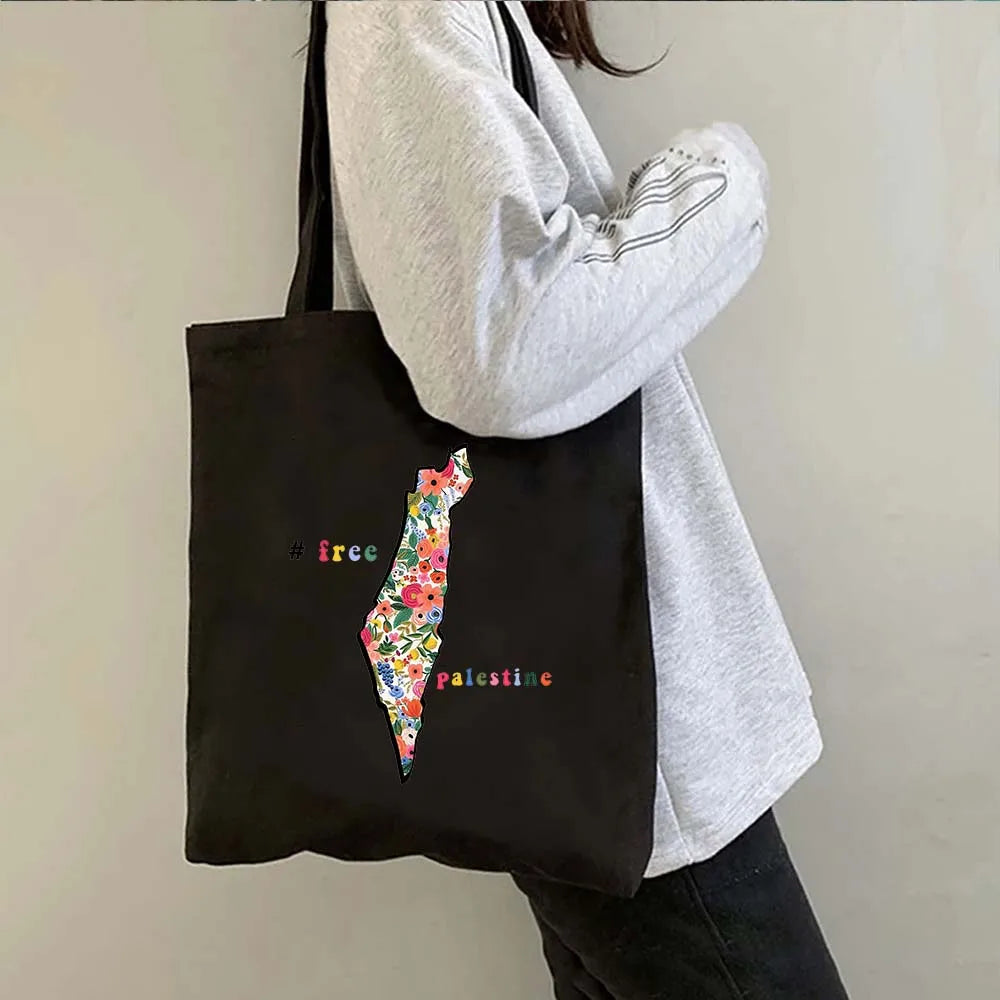 Arabic Keffiyeh Gifts Jerusalem Landmarks Map Men Women Canvas Shoulder Tote Bag Reusable Shopper Cute Shopping Storage Handbags