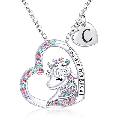 Letter Unicorn Necklace You Are Magical Horse Pendant Necklaces For Girls Birthday Gifts