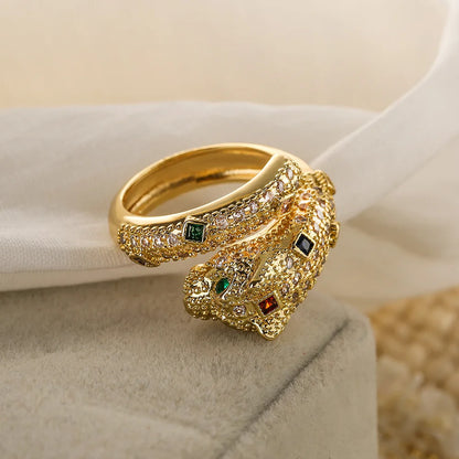 Golden Wild Leopard Statement Ring