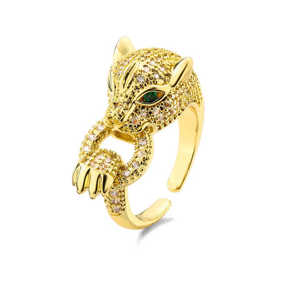 Golden Wild Leopard Statement Ring