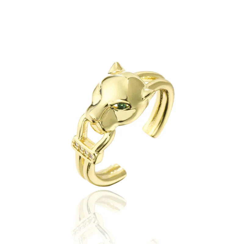 Golden Wild Leopard Statement Ring